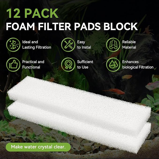 12-Pack A-226 Foam Filter Pads Inserts Compatible with Hagen Fluval 404/405 / 406/407 Filtration Systems Sponge, Aquarium Bio Sponge Replacement for Fluval Foam Filter, Easy to Insall