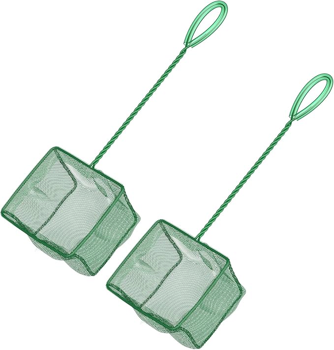 Pawfly Aquarium Fish Net with Braided Metal Handle Square Net with Soft Fine Mesh Sludge Food Residue Wastes Skimming Cleaning Net for Fish Tanks Small Koi Ponds and Pools
