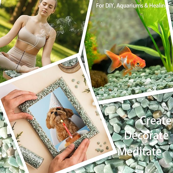 Green Aventurine Crystal Chips 2lbs (1200+ Pieces) – 8-15mm Natural Polished Healing Stones for Plants, Aquarium, Crafts, DIY Decor, Jewelry Making & Gifts – Stone of Luck & Prosperity