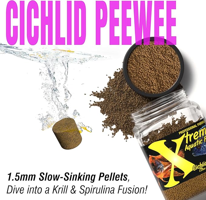 Xtreme Cichlid Peewee 1.5 mm Pellets - Proven Nutrition for Cichlids - Balanced Amino Acids, Boost Immune & Digestive Health, Color & Energy, Max Protein Freshwater Fish Food – USA Farm Grown (20oz)