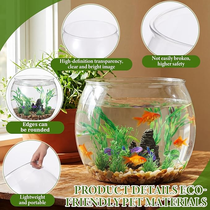 Lounsweer 12 Pcs 5 Gallon Large Fish Tank Plastic Fish Bowl Shatterproof with Aquarium Decor Artificial Plastic Plant and Rock Cave Goldfish Betta Tank Decor for Terrarium Flower Vase Centerpiece Gift