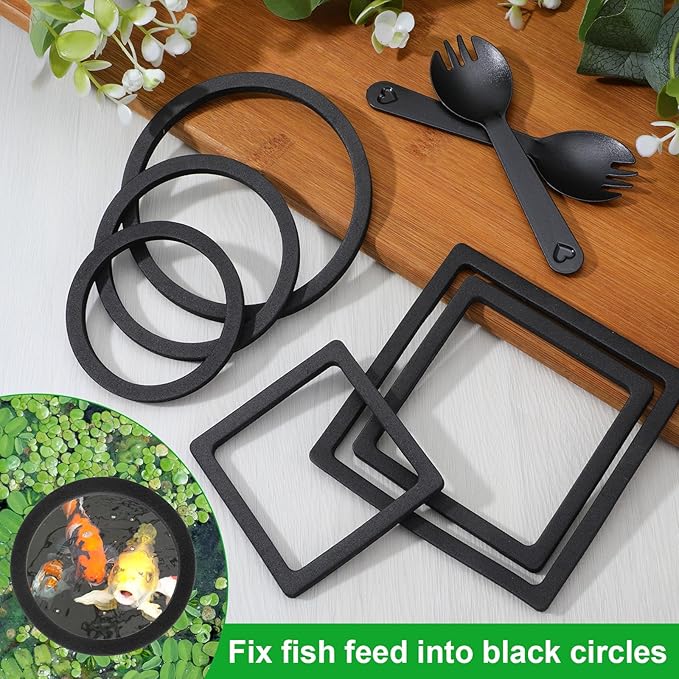 6PCS Aquarium Floating Plant Corral, Black EVA Fish Feeding Ring Set, Fish Tank Accessories for Mini Betta Tank, Floating Plants Holder|Feeder|Corral(3 Round + 3 Square)