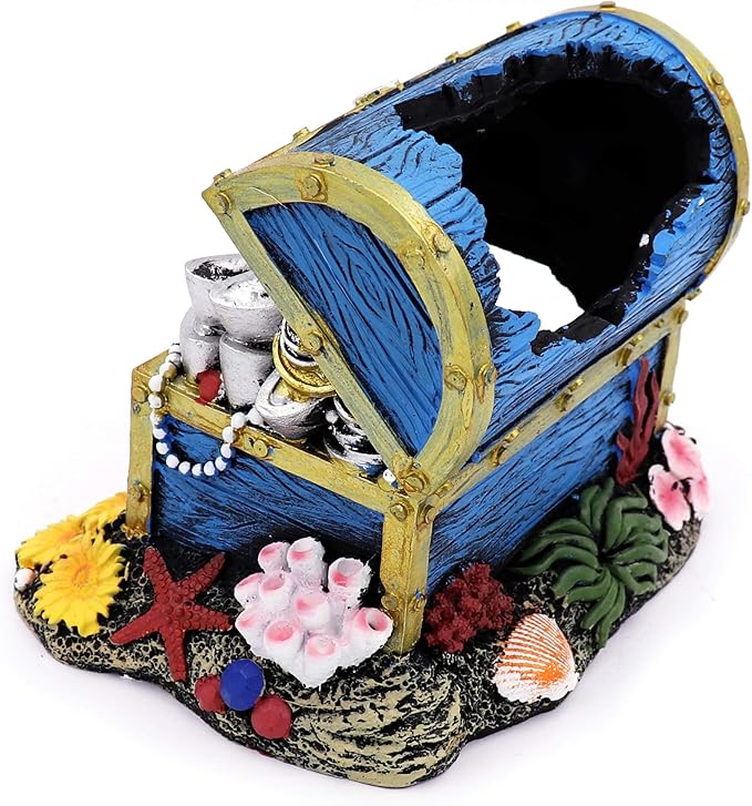 Large Aquarium Ornament Decorations Fish Tank Landscape (Treasure Chest Box)