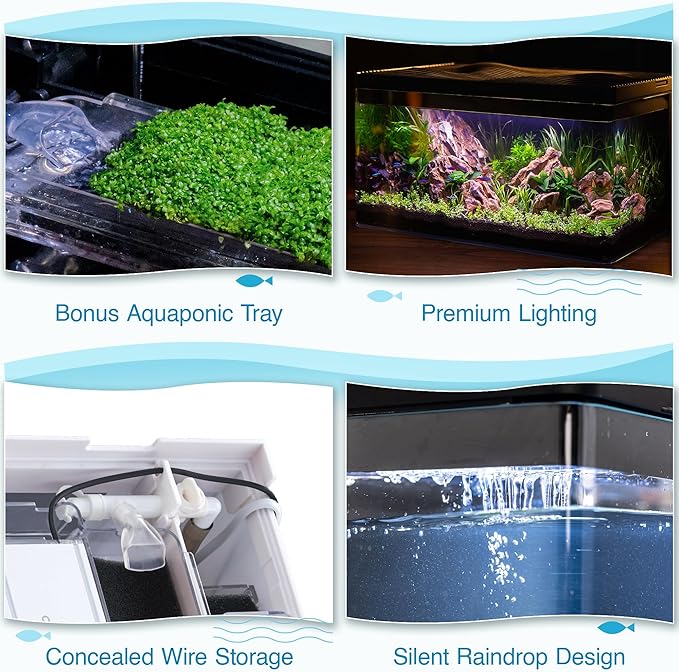 Harmony Deluxe 8 Gallon All-in-One Aquarium Kit, Award-Winning Fish Tank with Lid, Integrated Filtration, LED Light, Low-Iron Glass, Black Tank with Cherry Grain Top