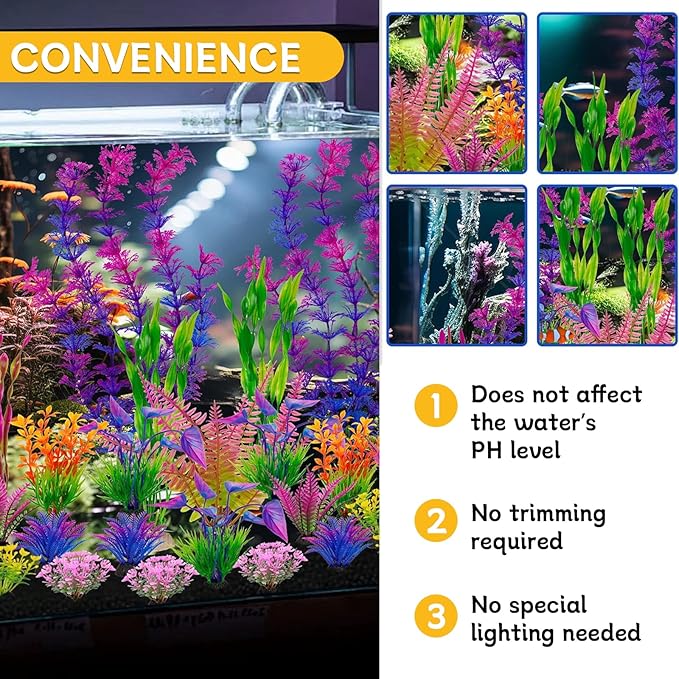 Colorful Fish Tank Decorations, Large Aquarium Artificial Plastic Plants Decor, Betta Goldfish Tank Accessories, Fish Bowl Ornaments