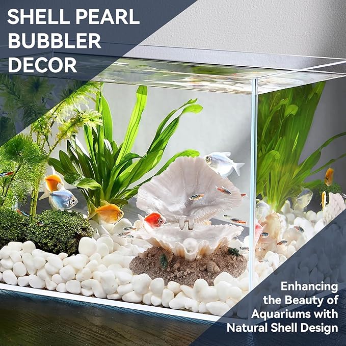 Cyrank Aquarium Decoration Fish Tank Simulation Resin Shell Pearl Bubbler Decor Coral Reefs Aerating Action Ornament Aquarium Landscaping Decoration