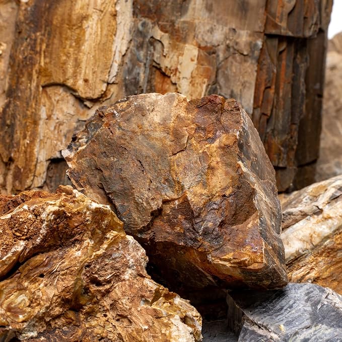 SubstrateSource Natural Stone for Aquarium, Terrarium, Paludarium, Reptile Enclosures - Set of Decorative Rocks for Landcapes, Aquascaping, Fish Tank Decor (Petrified Wood Stone, 20 Pounds, 2-7")