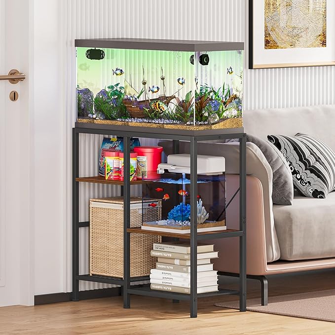 Snughome 30 Gallon Aquarium Stand, Fish Tank Stand with Shelf for Storage, 3 Tier Heavy Metal Frame Fish Tank Stand, 30 Gallon Aquarium Stand for Home Office, 30.31" x 12.01" x 30.31", Rustic Brown