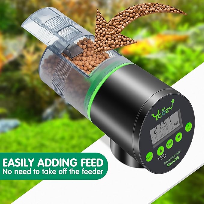 Ycozy Automatic Fish Feeder Rechargeable with USB Cable Moisture-Proof Intelligent Electric Fish/Turtle Feeder for Aquarium & Fish Tank (Rechargeable EVS)