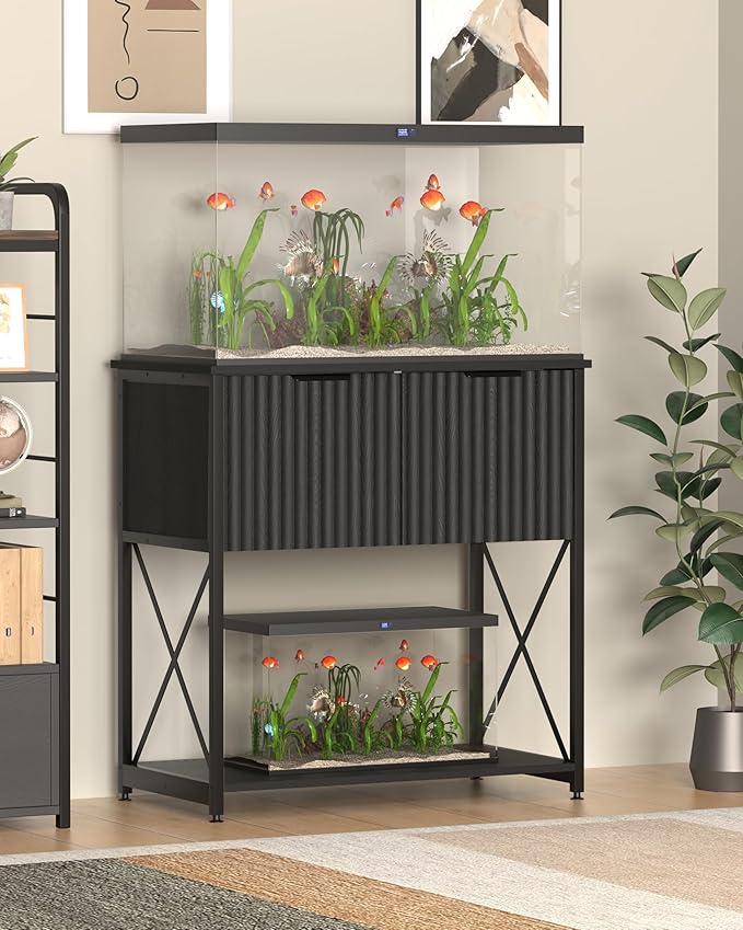 Piskyet 20-29 Gallon Fish Tank Stand, Metal Frame Aquarium Stand, Cabinet for Fish Tank Accessories Storage，Suitable for Turtle Reptile Tank Stand Terrarium Stand,340Lbs,Black