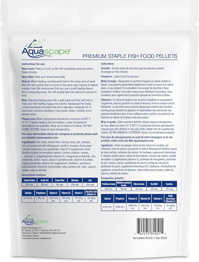 Aquascape Premium Staple Pond and Koi Fish Food, Mixed Pellet Size, 2.2-Pounds