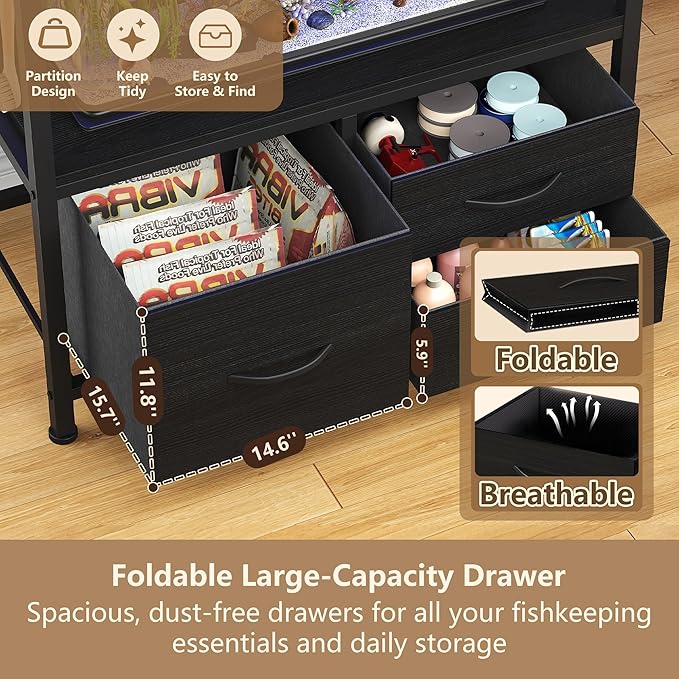 Heybly 20-29 Gallon Fish Tank Stand, Aquarium Stand with Drawer, Power Outlet, Heavy Duty Metal Frame, for Fish Tank, Turtle & Reptile Terrarium, 31.5" x 15.7" Top, 330lbs, Black HAS001BK