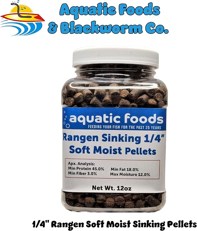 1/4" Soft Moist Sinking Salmon Pellets for Adult Axolotls, Shrimp, Snails, Crabs, Small Amphibians, Bottom Tropical Fish ...12oz Small Jar