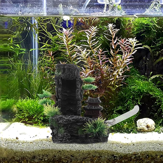 Milisten Small Resin Aquarium Rock Mountain Waterfall Ornament with Flowing Sand Effect, Fish Tank Decoration for Oxygenation and Hiding, Eco-Friendly Landscape Ornament for Freshwater