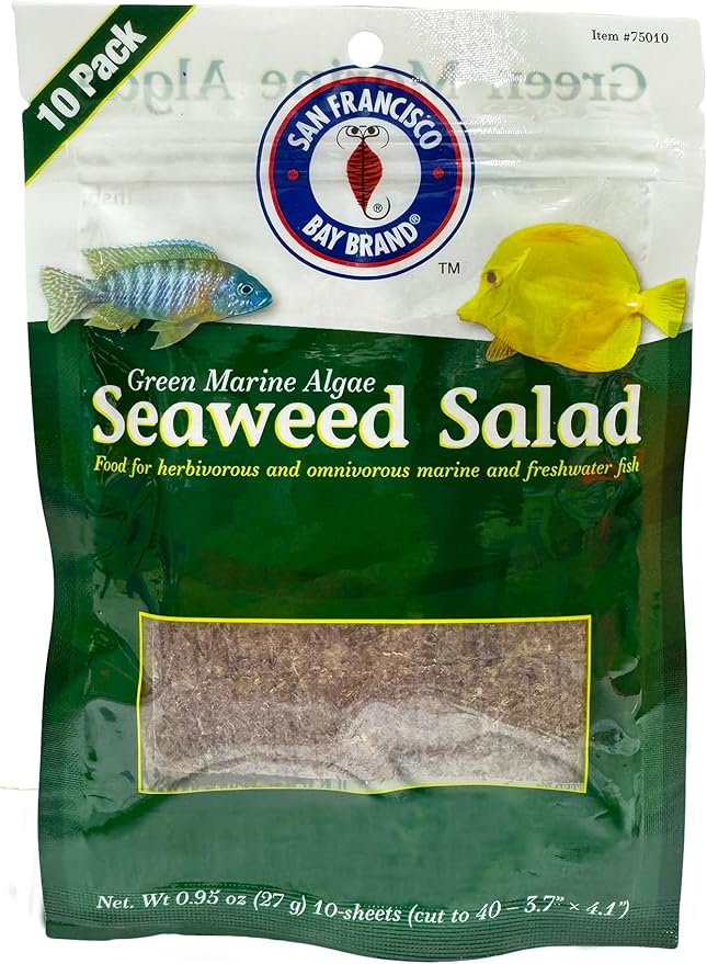 San Francisco Bay Brand Green Seaweed Salad Dried Marine Algae Bulk (0.91 Ounce 40 Mini Sheets) Aquarium Fish Food for Saltwater Marine & Freshwater | Seaweed for All Algae Eater Grazers