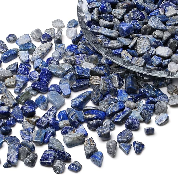 LAIDANLA Lapis Lazuli 1lb Crystal Polished Tumbled Stones Irregular Shaped Crystal Chips Bulk Natural Gemstone Aquarium Gravel Rocks Vase Filler Fish Tank Gravel Home Decoration