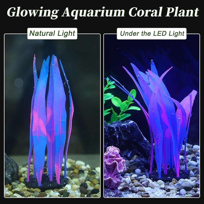Aquarium Glowing Kelp Plant, Soft Silicone, Fluorescence Coral Decor, Blue, 2pcs