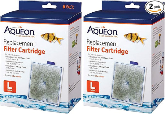 Aqueon Replacement Filter Cartridges, Ensure Even Distribution of Activated Carbon, 25% More Activated Carbon, Easy Installation, Large (Pack of 12)