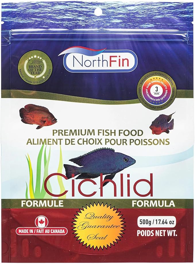 Northfin Cichlid Formula Fish Food – Slow Sinking Pellets for Cichlids (3mm, 500g) | Premium High-Protein, All-Natural Cichlid Diet to Enhance Color & Growth – No Fillers, No Hormones, Made in Canada