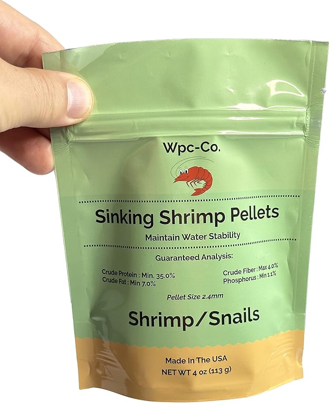 Wpc-Co. Aquarium Shrimp Food - Sinking Pellets for Aquatic Shrimp, Snail, Bottom Feeders - Complete Nutrition for Tropical Shrimps and Other Invertebrates
