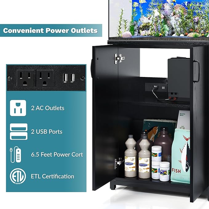 TC-HOMENY 10-20 Gallon Fish Tank Stand, Aquarium Stand with Power Outlets, 700LBS Capacity, Fish Tank Table with Storage Cabinet, Aquarium Table for Reptile Terrarium Stand (23.5" x 12" x 31.5'')