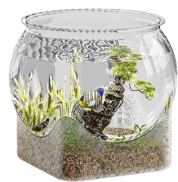 Fish Bowl P-lastic, Clear Round Shatterproof Desktop Aquarium Betta Fish Bowl for Centerpiece Home Decor
