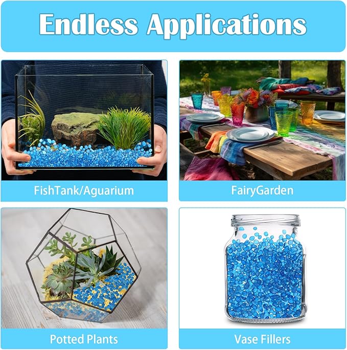 6.6 lb Fish Tank Gravel Glass Pebbles Sea Blue Aquarium Gravel Fish Tank Pebbles Fish Tank Rocks Aquarium Stones for Vase Fillers Garden Aquarium Terrarium Flowerpot Potted Plants Decoration