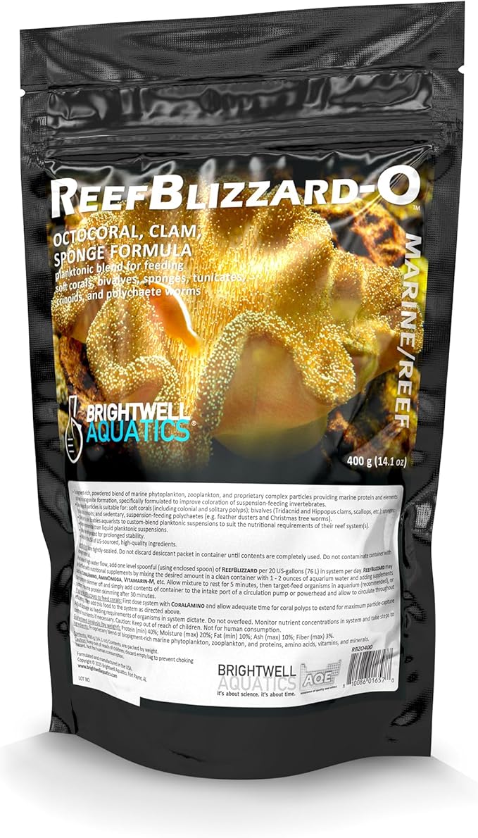 Brightwell Aquatics Reef Blizzard O - Powdered Planktonic Food Blend for Soft Corals, Bivalves, Sponges, Tunicates, Crinoids & Polychaete Worms, 400 Grams, RBZO400