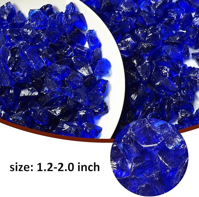 1 Lb Dark Blue,Large Crushed Sea Glass,Sea Glass Decor,Irregular Glass Rocks for Tabletop Fountain Fillers,Aquarium,Fish Turtle Tank Decorations,DIY Crafts,Flowerpot Decoration