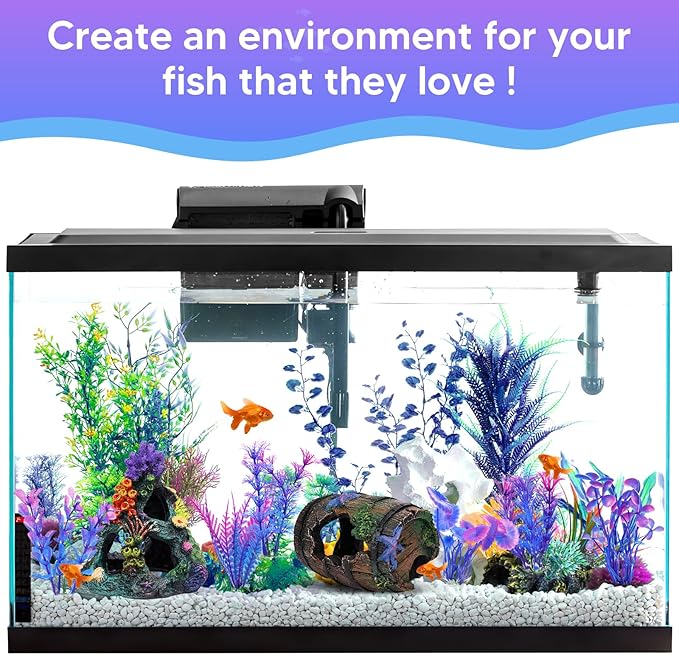 Betta Fish Tank Decor Accessories, Colorful Coral Reef Aquarium Decor Set with Coral Mountain Hideout, Starfish Bucket and 6 Aquatic Plants, Fish Aquarium Decor for Beta Fish Aquariums and Betta Fish