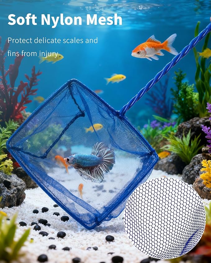 Pawfly 5''/6'' Fish Net for Fish Tank, Aquarium Net with Braided Metal Handle and Nylon Mesh, Small Fish Net Minnow Net for Pond Freshwater and Saltwater