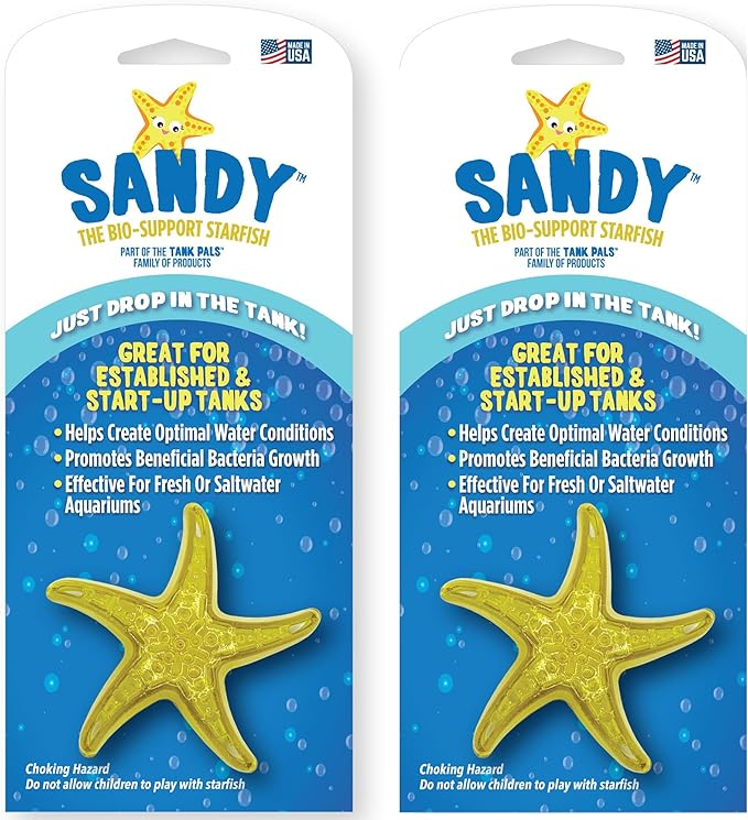 Sandy The Bio-Support Starfish - 2 Pack, Yellow- Promotes A Healthy Balanced Aquarium Ecosystem, Probiotic Growth, Tank Environment Control