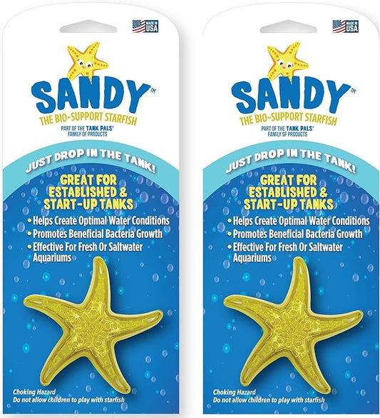 Sandy The Bio-Support Starfish - 2 Pack, Yellow- Promotes A Healthy Balanced Aquarium Ecosystem, Probiotic Growth, Tank Environment Control