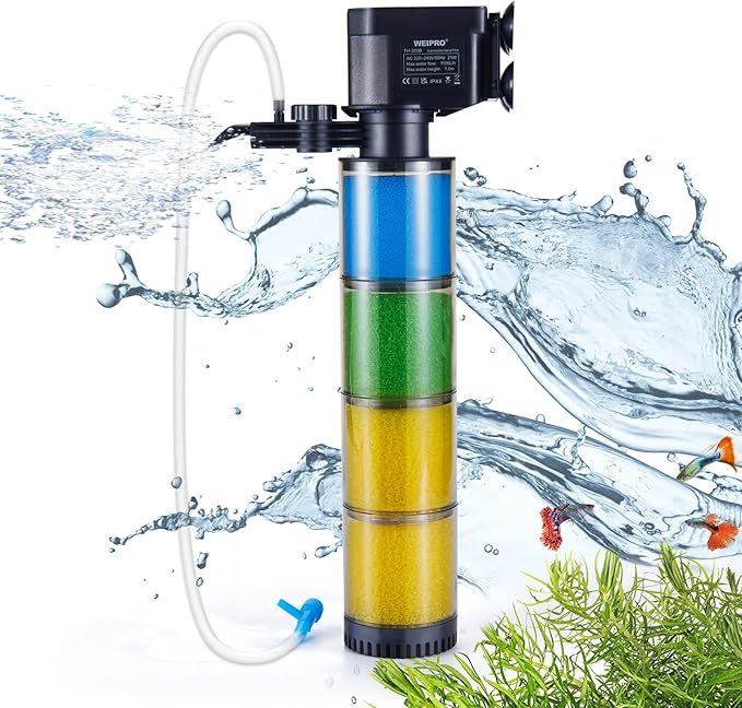 Internal Fish Tank Filter, 4-Stage Biochemical Sponge Filtration, 290GPH Adjustable Water Flow Submersible Aquarium Filter Pump with Aeration for 30 ~ 50 Gallon Freshwater Saltwater, TH-300B(290GPH)