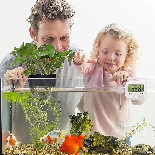 Digital Aquarium Water Thermometer with Large LCD Screen, Measurement Range -58℉ to 572℉, Display ±1℉/±0.5℃, Fish Tank Decoration Accessories, Idea for Reptile, Aquatic, Tub, Refrigerator and Freezer