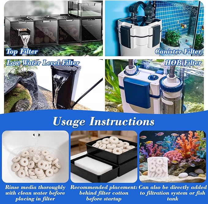 Sukh 2 Bags Ceramic Rings Bio Media - High Porosity Biological Filter Media for Aquarium,Fish Tank,Pond & Canister Filter,Includes 2 Mesh Bags for Superior Filtration