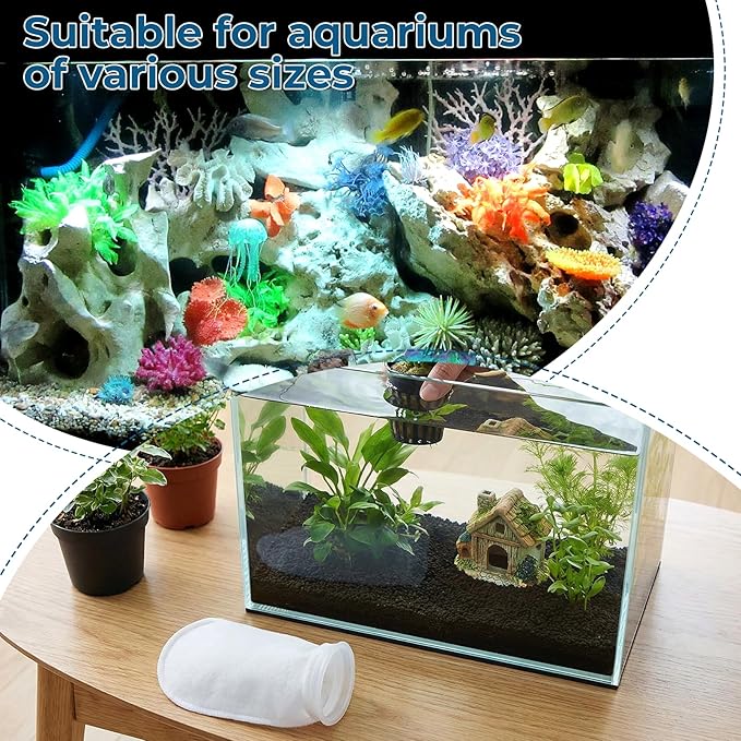 6 Pcs 4" Filter Sock for Saltwater Aquarium, 4 Inch Ring by 10 Inch Long Filter Socks 200 μm Reusable Aquarium Filters Bags for Fish Tank, Sump, Freshwater Aquariums (White)
