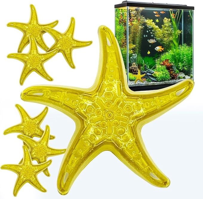 Sandy The Bio-Support Starfish - 6 Pack, Yellow- Promotes A Healthy Balanced Aquarium Ecosystem, Probiotic Growth, Tank Environment Control