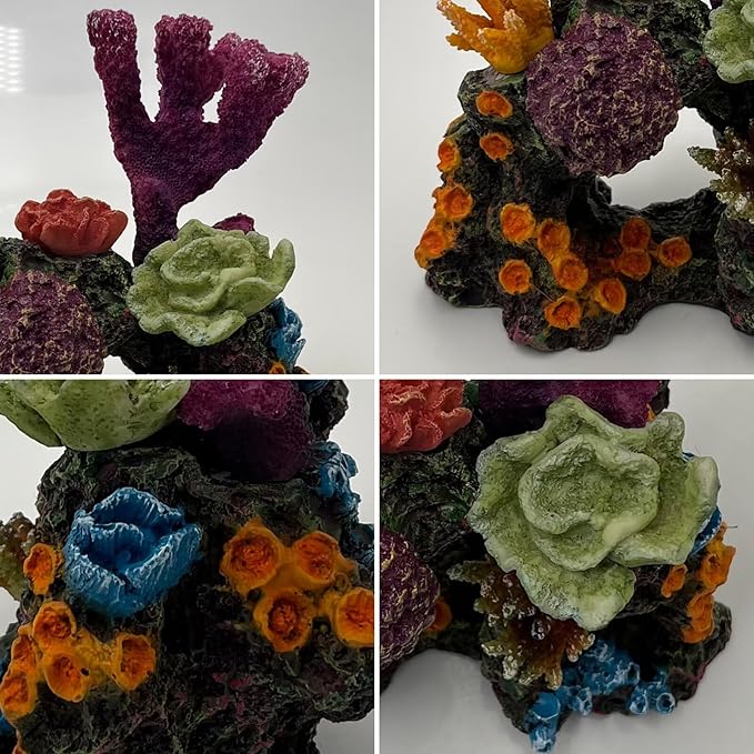 S-Lifeeling Charming Resin Coral Reef Ornament - Realistic Aquarium Decor Gift for Fish & Shrimp Hideaway, Suitable for Freshwater & Saltwater Tanks (6.1 x 4.1 x 6.1 inches)