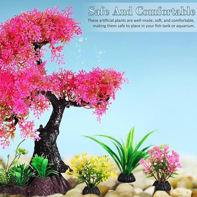 Toyvian Realistic Fish Tank Plants Set Aquarium Decorations Simulated Water Plants Betta Fish Tank Accessories Plastic Aquarium Plants Fade-Resistant 10.62X9.44X3.74 Inches