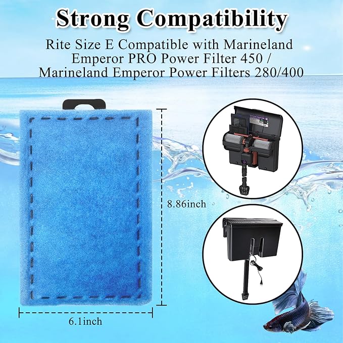 driamor 6 Pack Rite-Size E Filter Cartridges Compatible with Marineland Emperor PRO Power Filter 450 and Original Emperor Power Filters 280/400, Filter Cartridge Replacement for Aquarium System