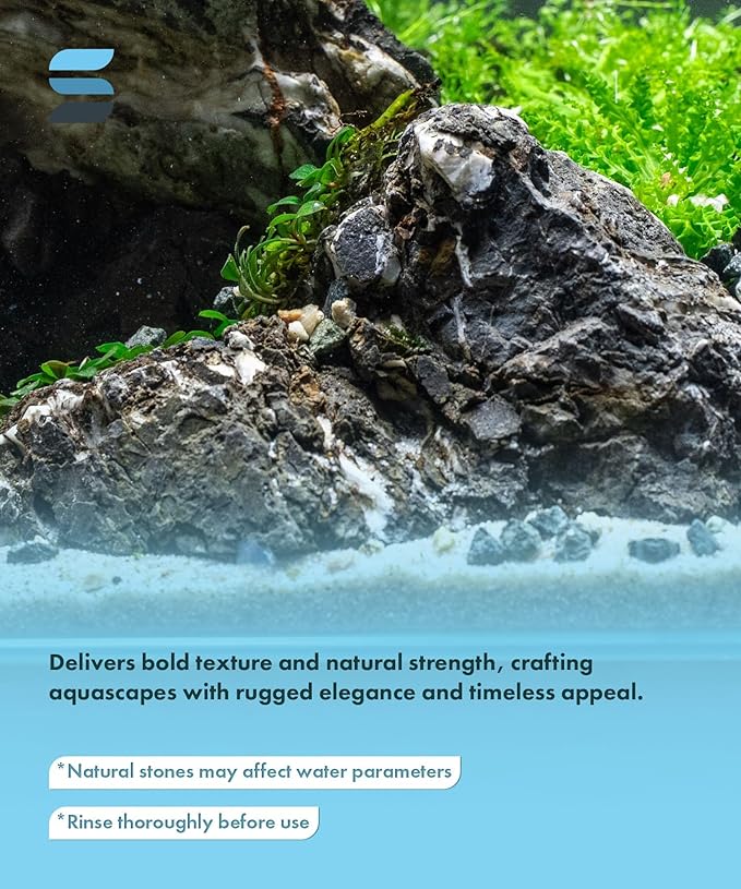 SubstrateSource Natural Aquarium Stones - Neutral Gray with Cream & Brown Accents, Weathered Layered Aquascaping Rocks for Canyon Builds, Betta Fish Tank, Cichlids & Reptile Enclosure - Rhino, 30 LB
