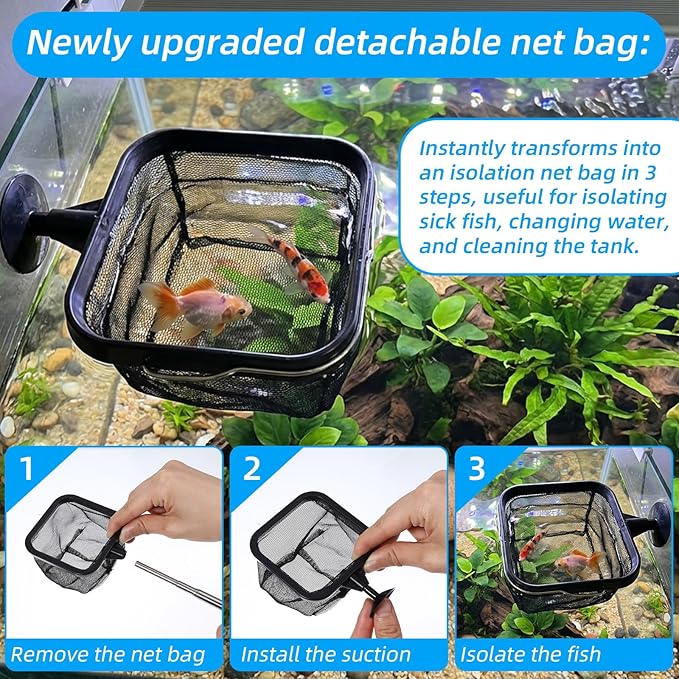 Aquarium Shrimp Net, 3 PCS Small Fish Nets for Fish Tank with Long Extendable Stainless Steel Handle, 3.15 Inch Round+Square Fine Mesh Net for Fishes Shrimp Tank Pond Creek Food Residue Debris