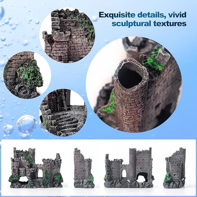 CousDUoBe Aquarium Decor Castle Fish Tank Bubbler Set Aquarium Plants for Aquatic Pets to Breed Play and Rest Fish Decorations for Tank