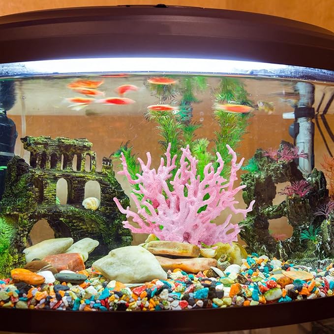 2 PCS Aquarium Coral Ornament, Blue Pink Coral Reef Decor, Artificial Plants Fish Tank Decorations