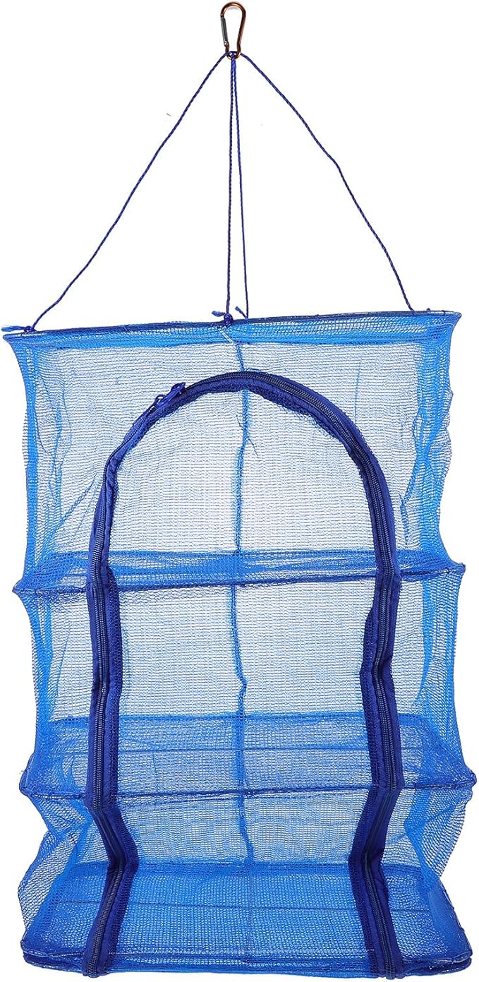 BESPORTBLE Mesh Food Drying Rack Folding Fish Drying Net 4-Layer Hanging Dryer Collapsible Dry Net with Zippers for Shrimp Fish Fruit Vegetables (66X35X35Cm)