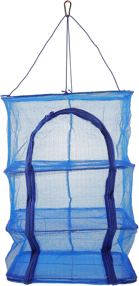 BESPORTBLE Mesh Food Drying Rack Folding Fish Drying Net 4-Layer Hanging Dryer Collapsible Dry Net with Zippers for Shrimp Fish Fruit Vegetables (66X35X35Cm)