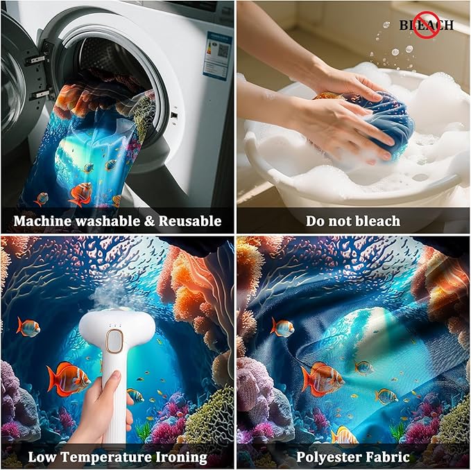 Renaiss 12x8ft Aquarium Backdrop Fabric Blue Underwater World Coral Reef Tropical Fish Photo Background Kids Adults Game Events Ocean Theme Birthday Party Decorations Portrait Photo Booth Prop