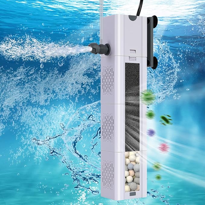 320 GPH 4-in-1 aquarium filter, 60-100 gallon fish tank filters Filtration and Oxygenation, filter for fish tank with biochemical cotton, ceramic beads, Multi-functional turtle tank filter(20 W)