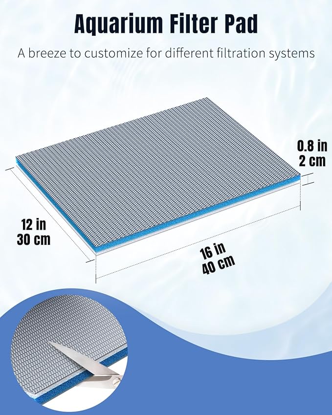 Pawfly 8-Layer Aquarium Filter Pad 16 x 12 Inch Cuttable Aquarium Filter Media Pad Filter Sponge Pad for Freshwater Saltwater Fish Tanks and Ponds High Density Multi-Layer Filter Floss Bio Foam